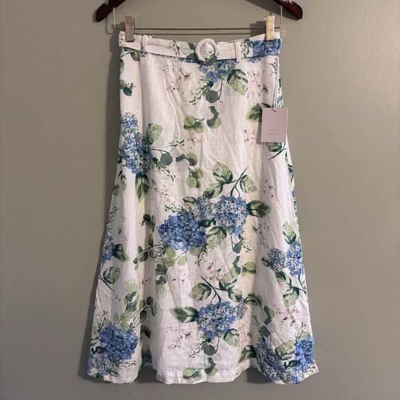 LC Lauren Conrad Dresses & Skirts - NWT Lauren Conrad Women's Midi Belted Floral Skirt Linen Blend Easter Cottage S